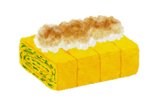 大根おろしを乗せただし巻き卵の水彩イラスト