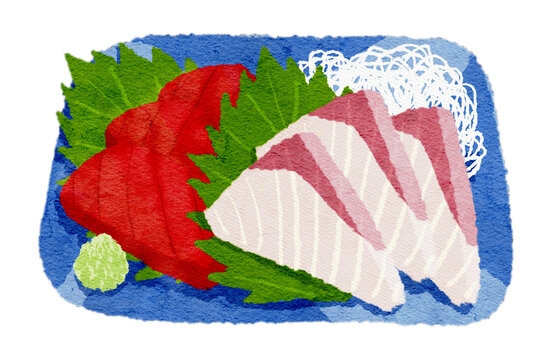 刺身の盛り合わせの水彩イラスト