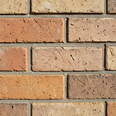 Generative AI of a high-resolution close-up image of a brick block texture, front view. The image captures the detailed surface of the bricks, including rough textures, subtle color variations.