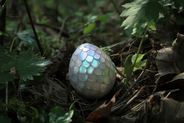 Iridescent Egg in Lush Forest Setting