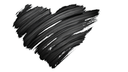 Png of A bold black heart shape created with brush strokes, symbolizing love and passion on transparent background.