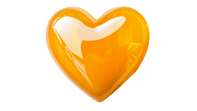 Png of A glossy, vibrant orange heart shape, symbolizing warmth and affection in a playful and artistic manner on transparent background.