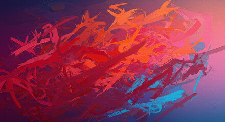 Abstract Painting Vibrant Red Pink and Blue Brushstrokes Texture