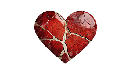 Png of A stunning cracked red heart symbolizing love and resilience on transparent background.