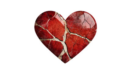 Png of A stunning cracked red heart symbolizing love and resilience on transparent background.