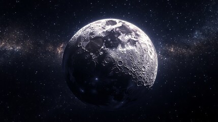 Fototapeta premium A detailed view of the moon with visible craters and a starry background in outer space view
