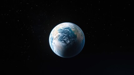 Obraz premium A detailed view of planet Earth is presented against a dark space backdrop. The Earth shows swirling cloud patterns and landmasses. The image has a high resolution and showcases realistic lighting.