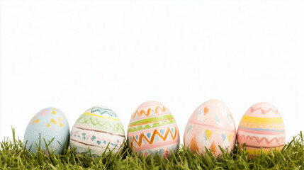 Fototapeta premium easter eggs on green grass isolated on white background with copy space