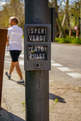 Pulsador para cruzar la carretera en un paso para peatones.