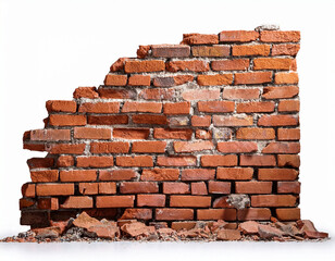 destroyed brick wall cut out isolated on white background