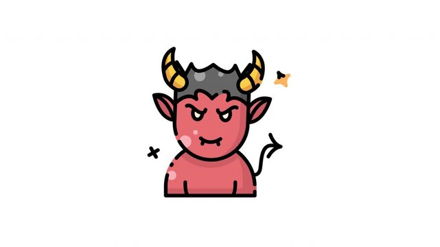 animation of Halloween a mischievous red devil with horns and a tail.