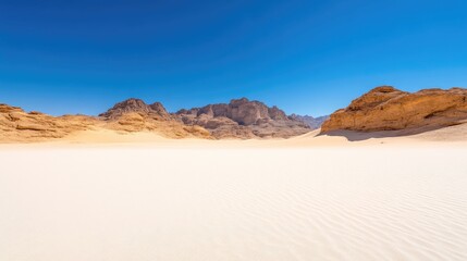 Fototapeta premium Desert Landscape White Sands Vivid Colors High-Resolution Panoramic View Undulating Textures Serenity Scenic Vista Bright Sunny Day Ideal for Travel Brochures