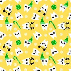 Fototapeta premium Medicine seamless teeth Christmas pattern for wrapping paper and fabrics and linens