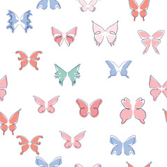 Butterfly and flower modern simplicity vector illustration. One line seamless modern pattern.