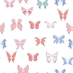 Butterfly and flower modern simplicity vector illustration. One line seamless modern pattern.