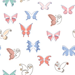 Line art butterfly illustrations Minimalist trendy abstract seamless pattern. Modern vector template for design.