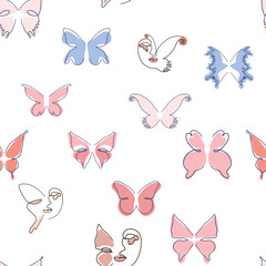 Line art butterfly illustrations Minimalist trendy abstract seamless pattern. Modern vector template for design.