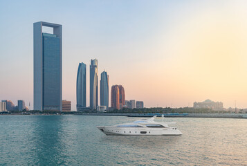 A picture of the Etihad Towers, the Abu Dhabi National Oil Company Headquarters and the Emirates...