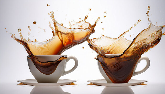 elixir of creativity a coffee cups dance on a white or clear surface white background