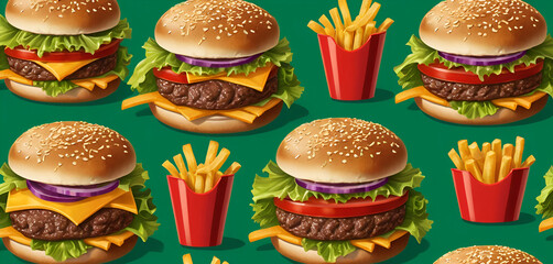 "Mouthwatering Cheeseburger with Crispy Fries &ndash; Vibrant Digital Food Art" No 167