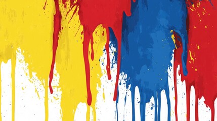 Fototapeta premium Abstract Artwork with Vivid Red, Blue, and Yellow Paint Streaks Flowing Downward Against a White Canvas