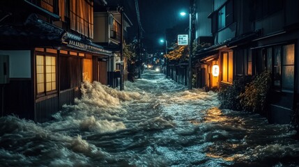 Devastating scene of flood disaster. Global climate change.