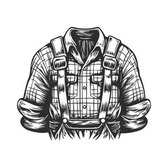 Vintage Hand-Drawn Work Shirt Illustration with Suspenders Design
