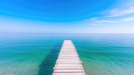 Fototapeta premium Tranquil wooden pier extending into a serene ocean