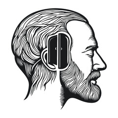 Vintage Style Illustration of Man with Headphones Profile View