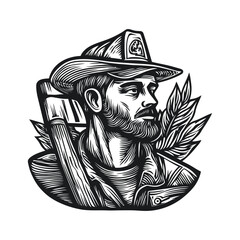 Vintage Woodcut Style Portrait of a Lumberjack with Axe