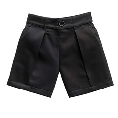 Black High Waisted Shorts with Belt Isolated on Transparent Background