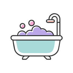 Bathtub with Bubbles and Water Faucet in Minimalist Style  