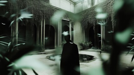 Fototapeta premium Gloomy figure in a courtyard
