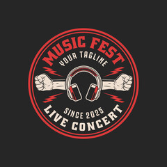 Rock and roll vector logo design for t shirt. Vintage music design print design for apparel, stickers, posters and background