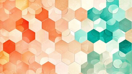 A vibrant hexagonal pattern featuring shades of orange and teal, creating a modern and artistic feel.
