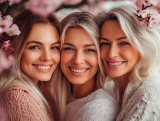 mae, filha e avó, representando as 3 gerações de mulheres, imagem ultra realista para o dia das mães