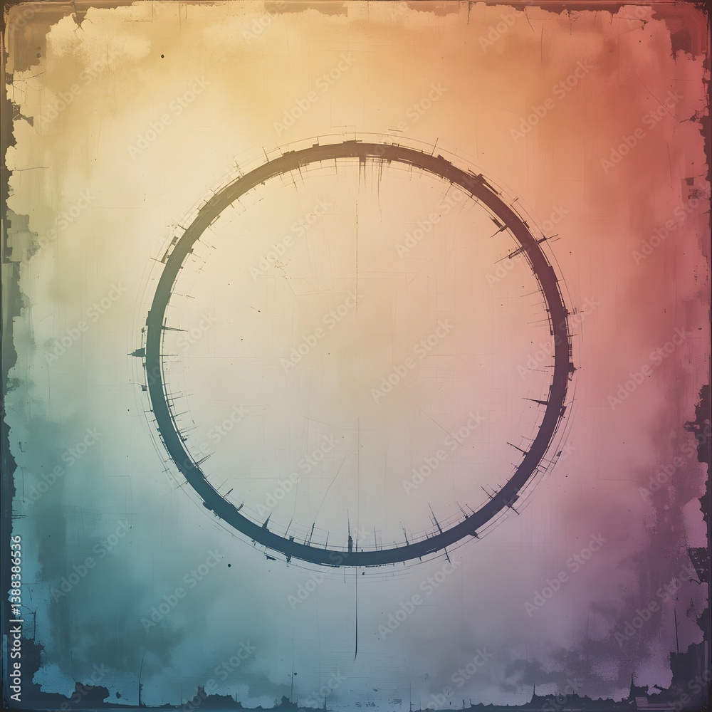 Poster Distressed Circular Texture Background Image, Warm Gradient To Cool, Aged Surface Adds Depth. Perfect For Artistic Projects, Graphic Designs, And Text Overlays, A Visually Interesting Backdrop.