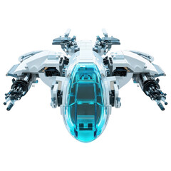 Naklejka premium Future Explorer: A meticulously crafted spaceship model with a futuristic design, captured in a studio setting, offering a glimpse into a technologically advanced realm.