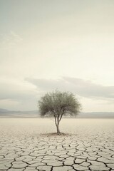 A tree in dry land. Drought. Desperate, sad. Concept.