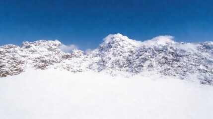 Obraz premium Snow-covered mountain peaks rise against a clear blue sky. The image features a panoramic view of rugged terrain. Its a high-quality photo with sharp details and good resolution. The style is natur