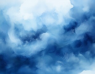 Naklejka premium abstract blue watercolor background with smoke clouds and fog