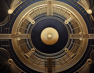 Naklejka premium intricate gold and black art deco pattern with circular motifs