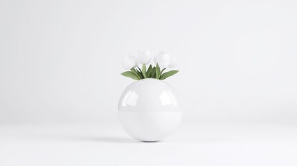 White tulips in a spherical vase on a white background
