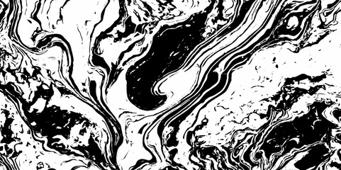 Abstract grunge splatter silhouette decoration black and white wavey stylized topographic lines in contour map background.	