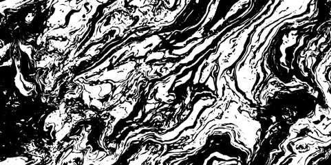 Abstract grunge splatter silhouette decoration black and white wavey stylized topographic lines in contour map background.	