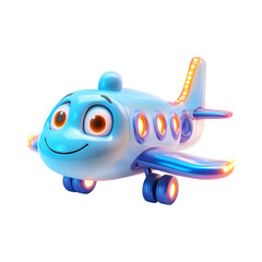 Obraz premium A Fluffy 3D Cartoon Airplane with Glowing Wings and Smiley Face Isolated on Transparent Background