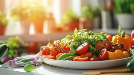 Various mixed fresh organic vegetable in kitchen in Spring
