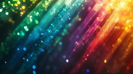 Diagonal rainbow stripes with bokeh effect and light rays in a colorful abstract design