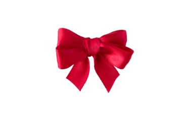 Cherry red satin ribbon bow isolated transparent png. Coquette style silk knot.
