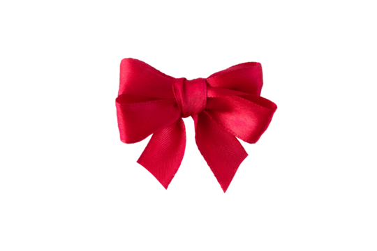 Cherry red satin ribbon bow isolated transparent png. Coquette style silk knot.